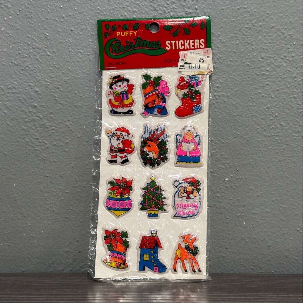 Vintageโ 1983 Imperial Toy Corp Puffy Christmas Stickers Santa Reindeer 6898A